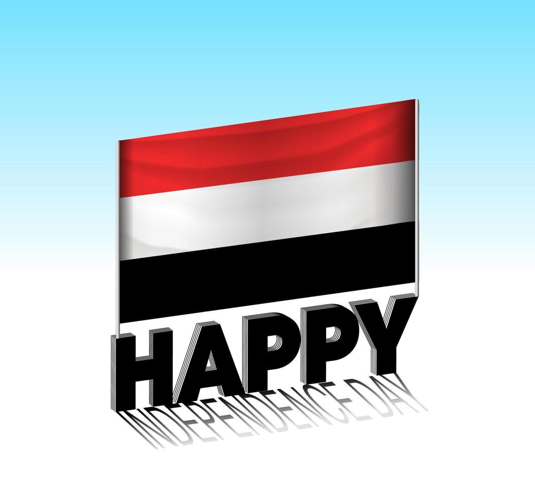 día de la independencia de yemen. bandera simple de yemen y cartelera en el cielo. plantilla de letras 3d. mensaje de diseño de día especial listo. vector