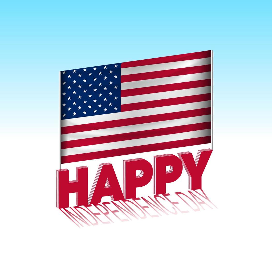 United States independence day. Simple United States flag and billboard in the sky. 3d lettering template. Ready special day design message. vector