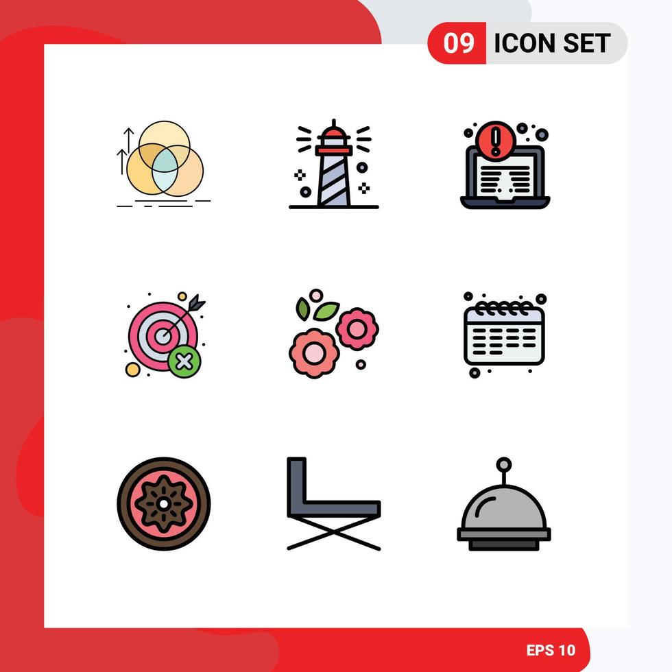 Pictogram Set of 9 Simple Filledline Flat Colors of wrong mistake sea miss security Editable Vector Design Elements
