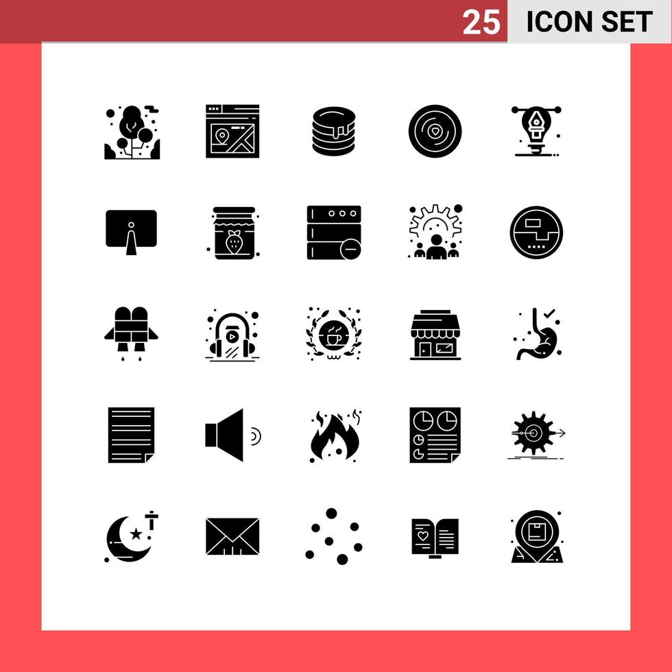 Universal Icon Symbols Group of 25 Modern Solid Glyphs of designing bulb wedding wedding heart Editable Vector Design Elements