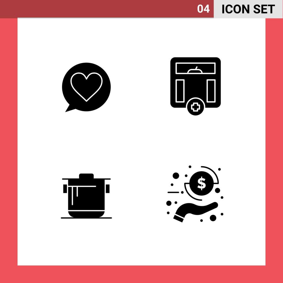 Solid Glyph Pack of 4 Universal Symbols of chat rice body weight coin Editable Vector Design Elements