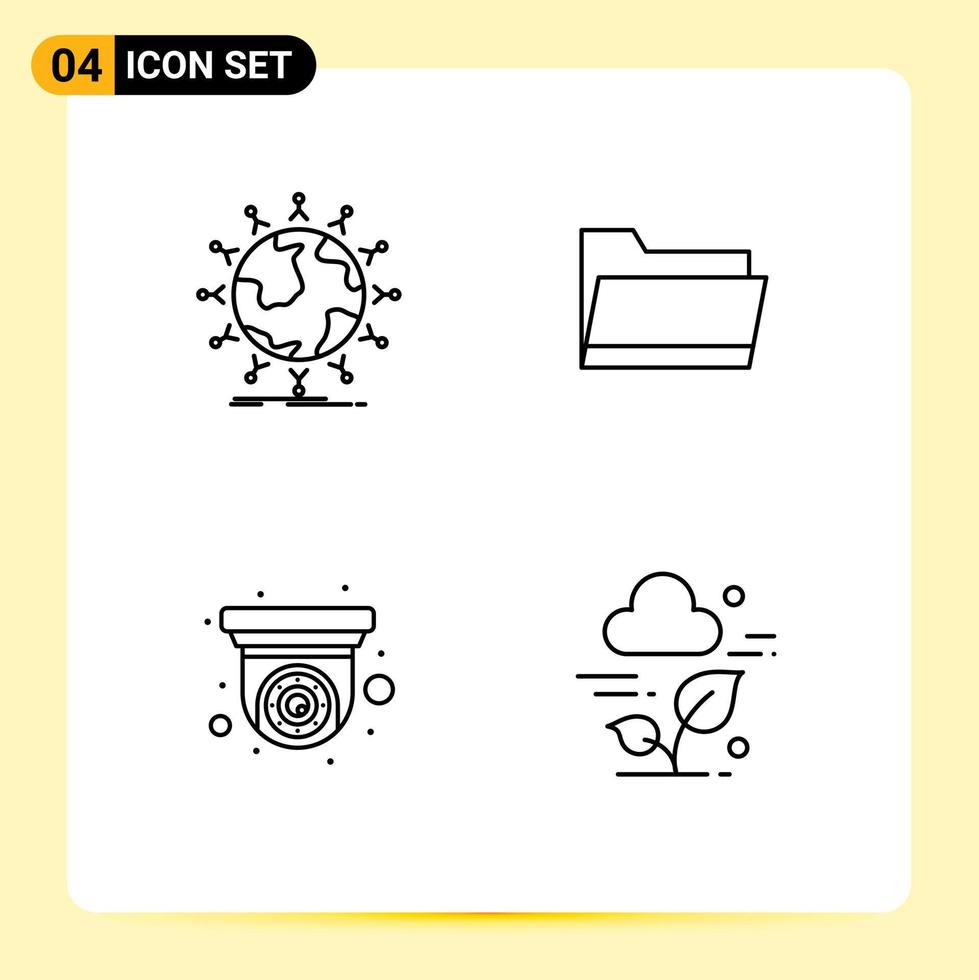Stock Vector Icon Pack of 4 Line Signs and Symbols for global camera globe open security Editable Vector Design Elements