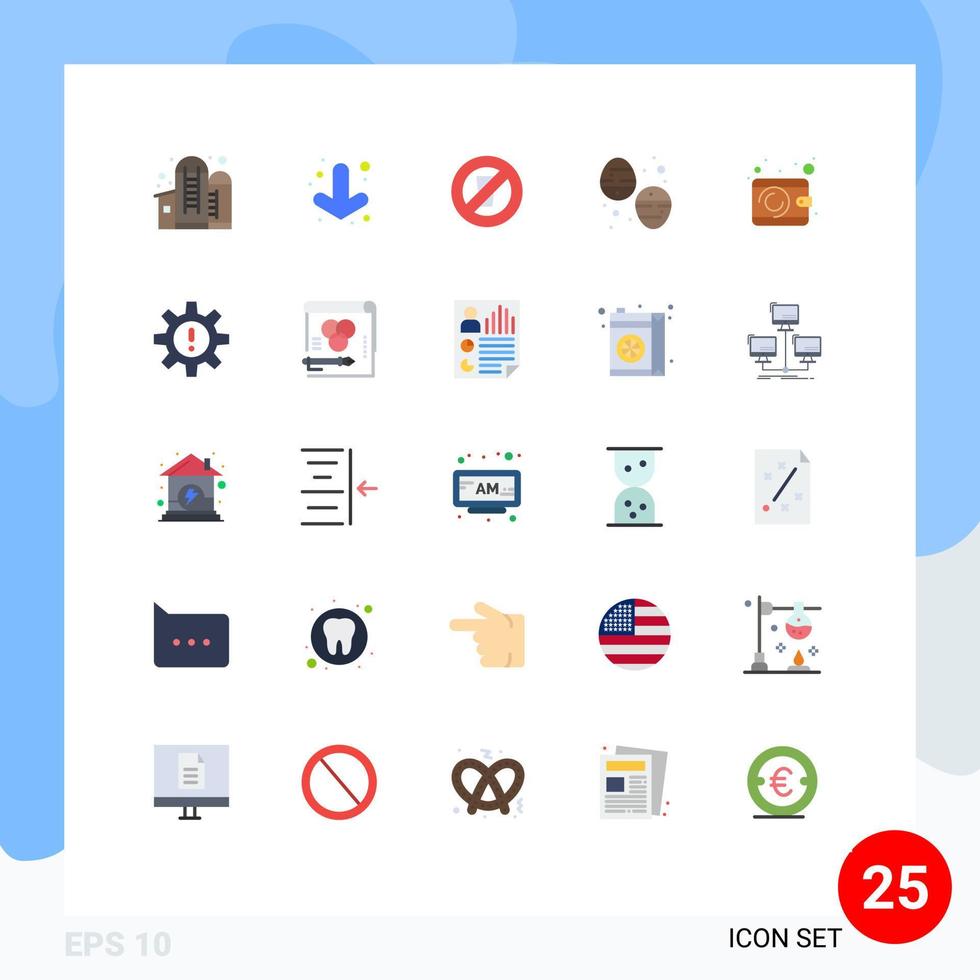 25 Flat Color concept for Websites Mobile and Apps wallet cash no drinking sweets dessert Editable Vector Design Elements