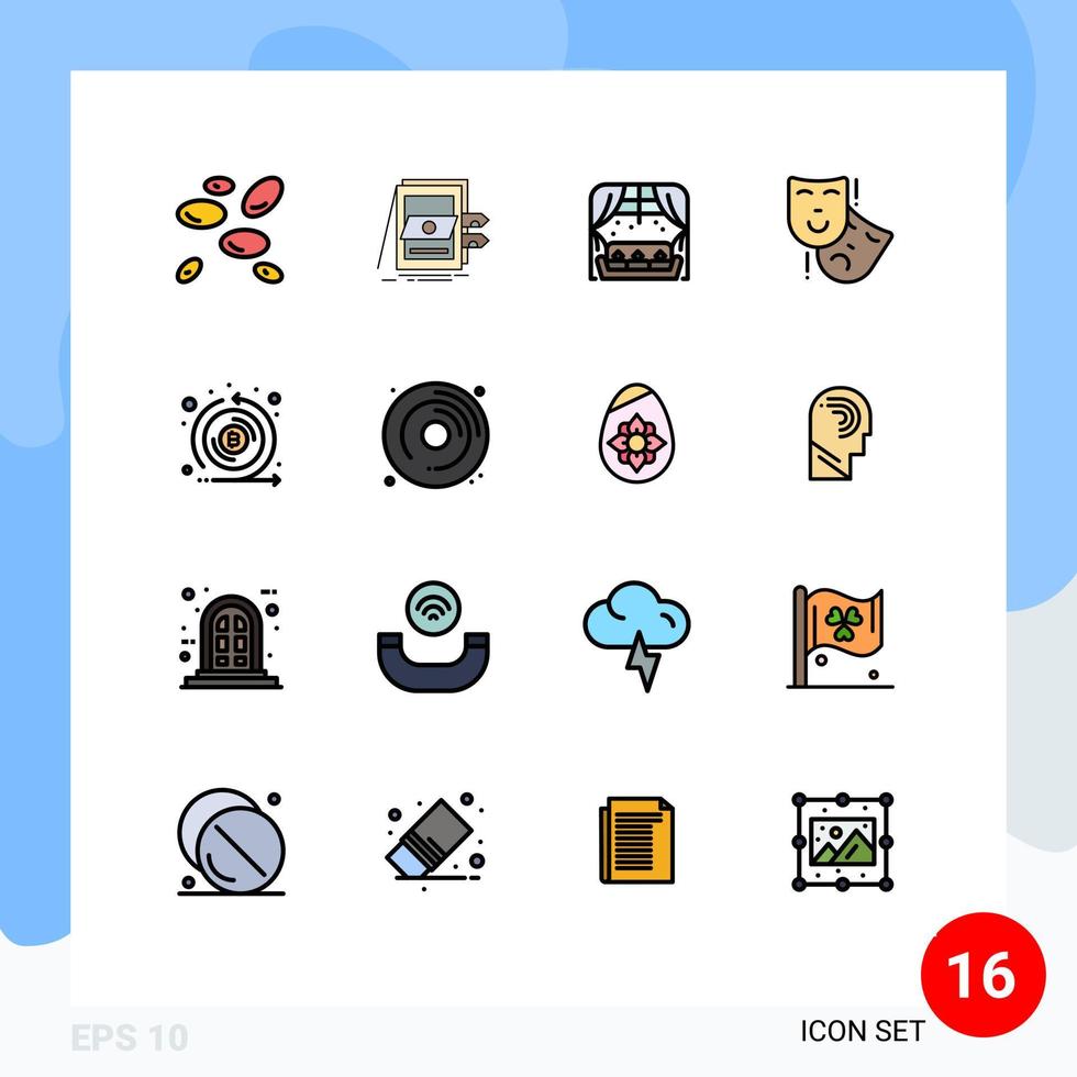 Universal Icon Symbols Group of 16 Modern Flat Color Filled Lines of coin persona files masks sofa Editable Creative Vector Design Elements
