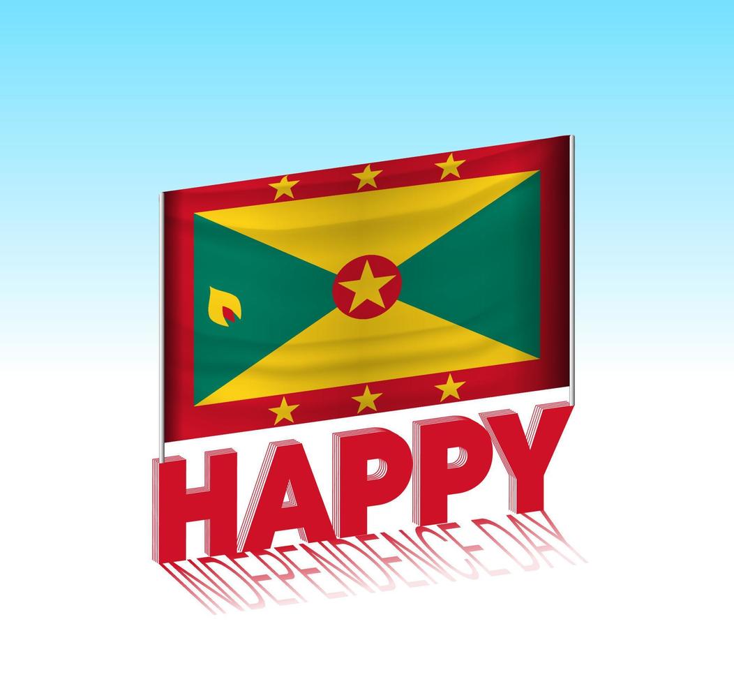 Grenada independence day. Simple Grenada flag and billboard in the sky. 3d lettering template. Ready special day design message. vector