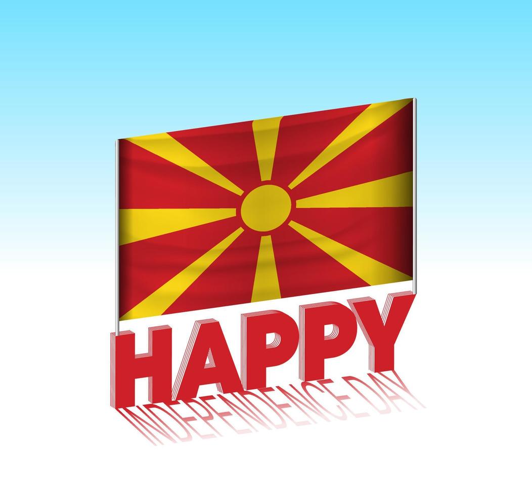 día de la independencia de macedonia. simple bandera de macedonia y cartelera en el cielo. plantilla de letras 3d. diseño de día especial listo vector