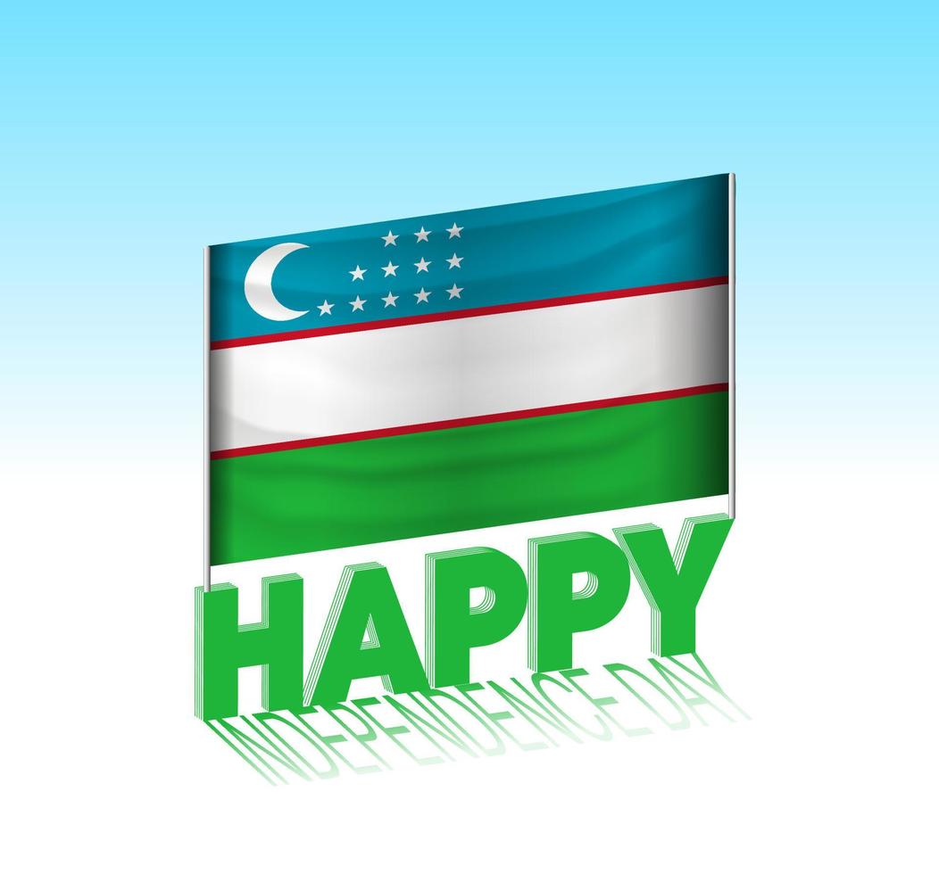 día de la independencia de uzbekistán. simple bandera de uzbekistán y cartelera en el cielo. plantilla de letras 3d. mensaje de diseño de día especial listo. vector