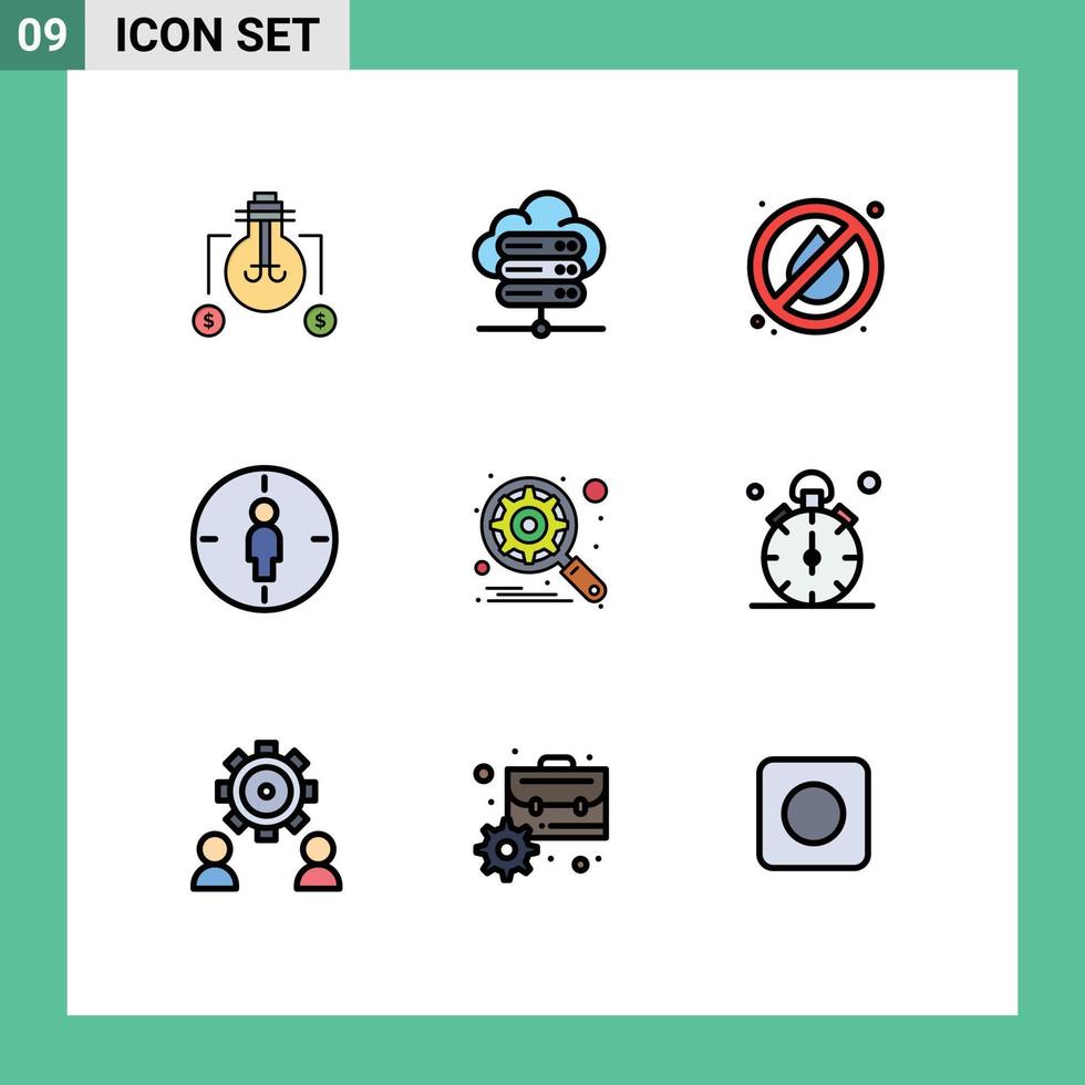 Set of 9 Modern UI Icons Symbols Signs for setting gear no engine aim Editable Vector Design Elements