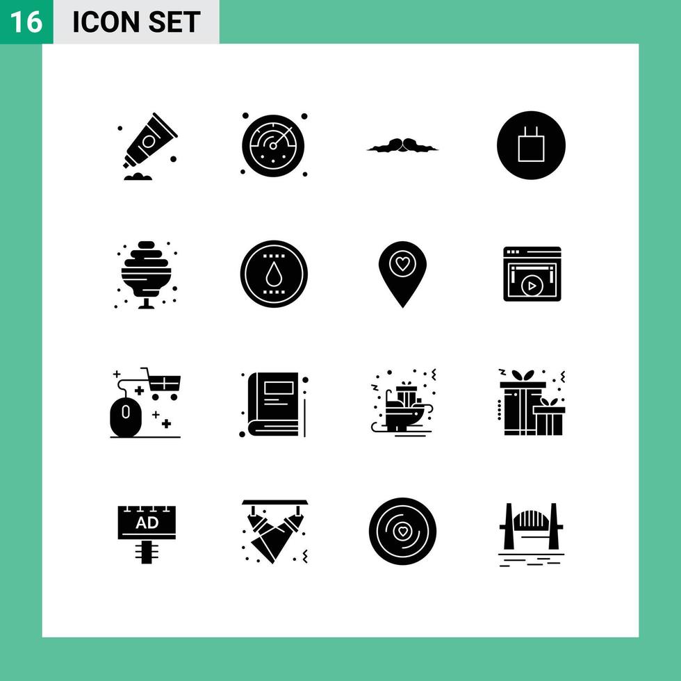 16 Universal Solid Glyphs Set for Web and Mobile Applications sweet cocktail hipster symbols ancient Editable Vector Design Elements