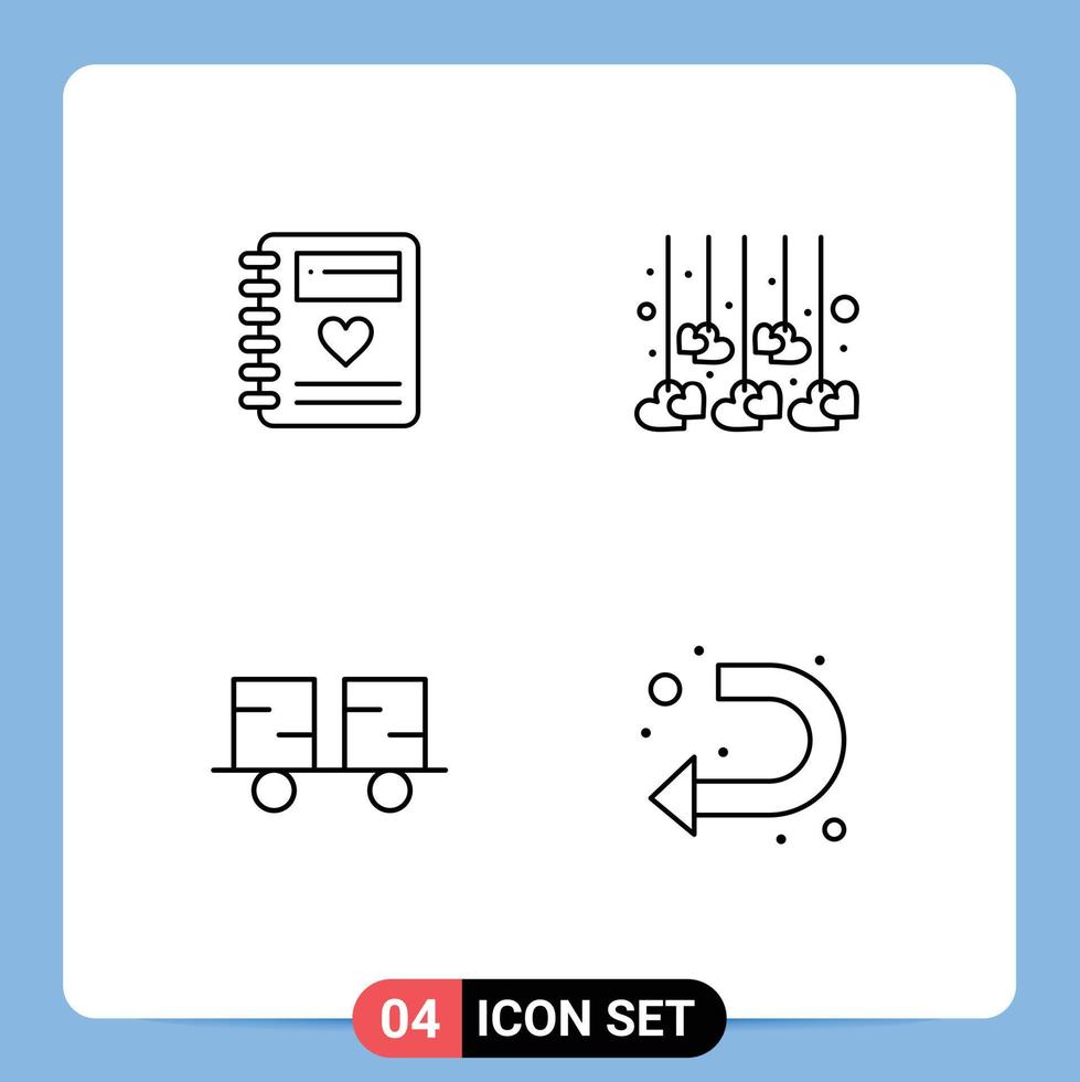 4 Thematic Vector Filledline Flat Colors and Editable Symbols of notebook fork truck wedding love forklift truck Editable Vector Design Elements