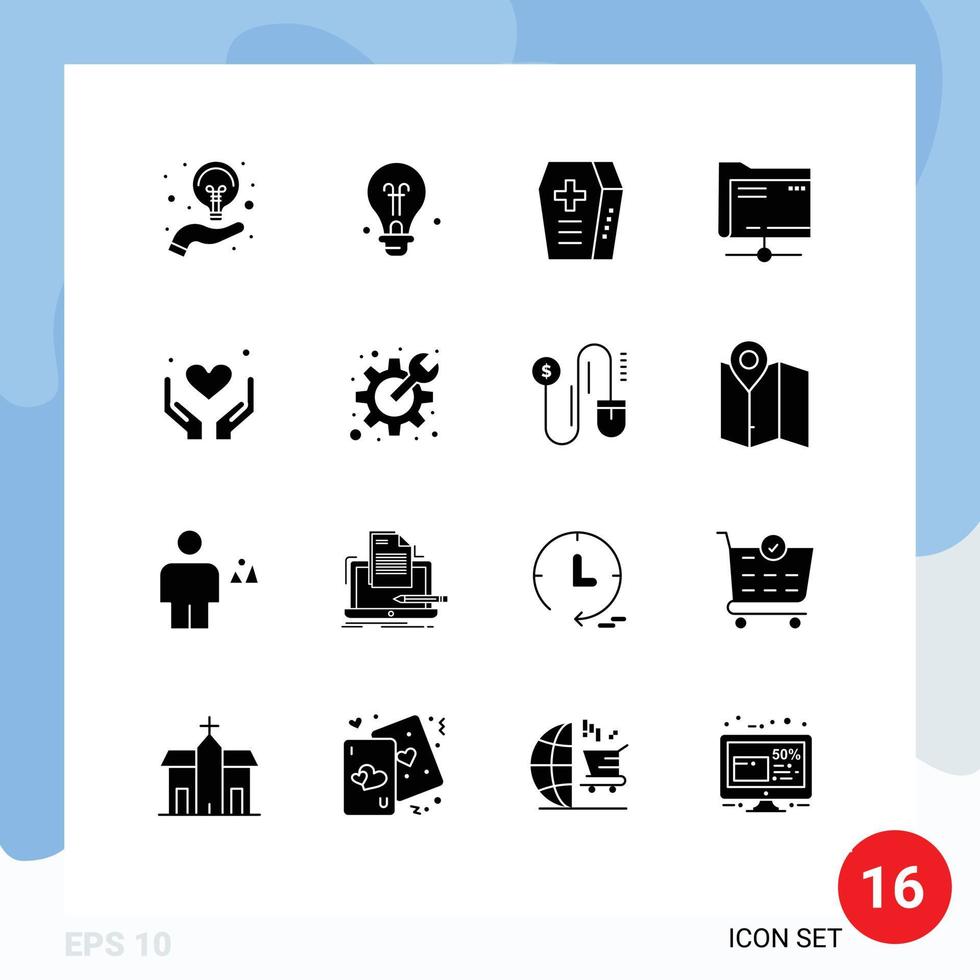 Pack of 16 creative Solid Glyphs of mother love halloween hands server Editable Vector Design Elements