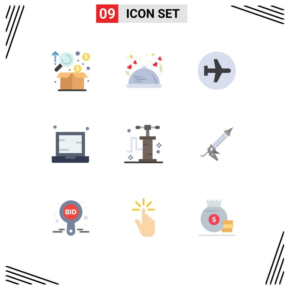 9 User Interface Flat Color Pack of modern Signs and Symbols of electronic computer restaurant sign airport Editable Vector Design Elements