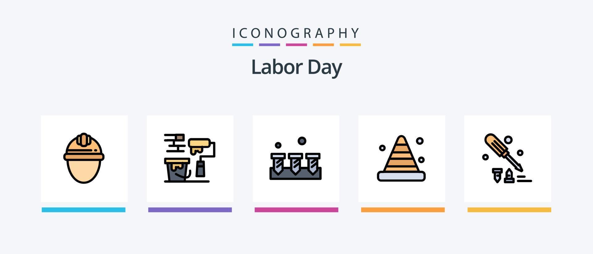 la línea del día del trabajo llenó un paquete de 5 íconos que incluye equipo. gorra . herramienta. girar. diseño de iconos creativos vector