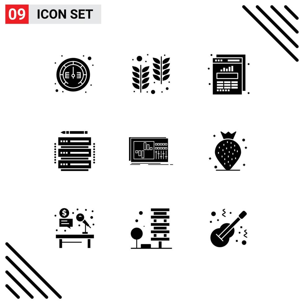 9 User Interface Solid Glyph Pack of modern Signs and Symbols of equalizer server chart rack edit Editable Vector Design Elements