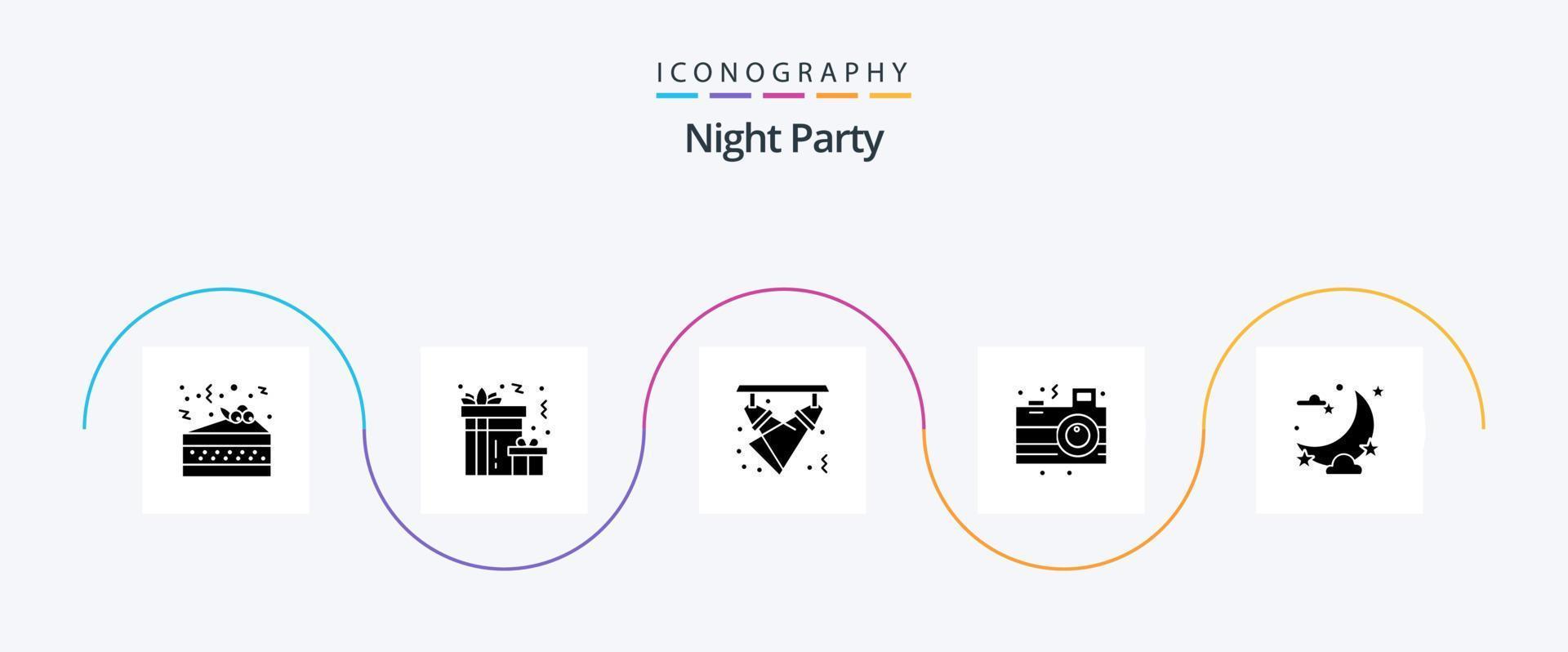 Night Party Glyph 5 Icon Pack Including night. party. disco. night. camera vector