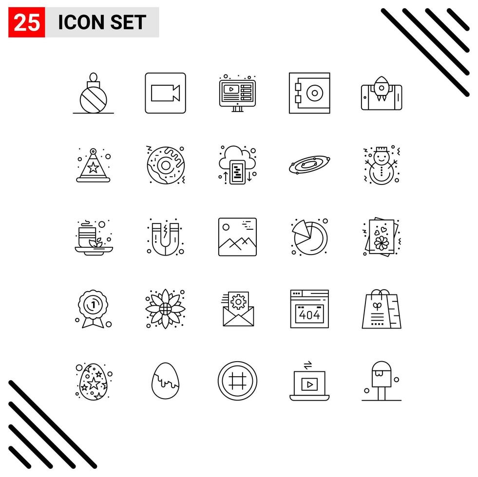 Stock Vector Icon Pack of 25 Line Signs and Symbols for start mobile web app protect Editable Vector Design Elements