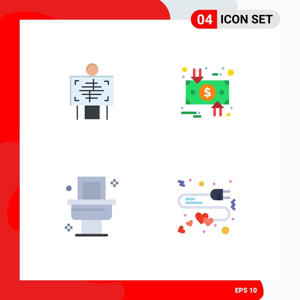 paquete de 4 iconos planos creativos de elementos de diseño de vectores editables de sala de ciclo de radiología de baño de rayos x