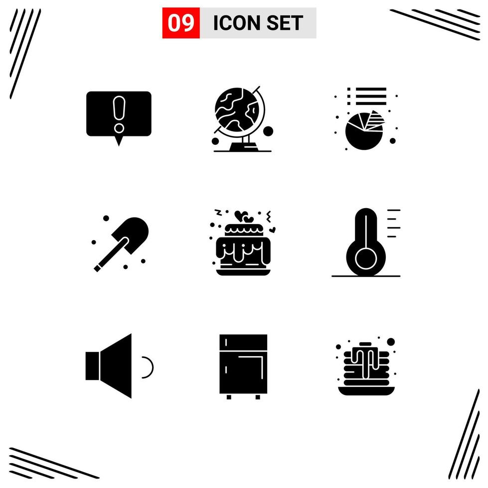 Solid Glyph Pack of 9 Universal Symbols of love hearts chart spade farming Editable Vector Design Elements