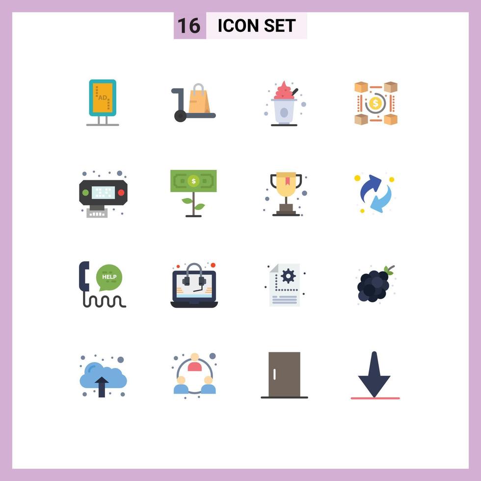 16 iconos creativos, signos y símbolos modernos de pagos, carro de red, moneda, dulces, paquete editable de elementos de diseño de vectores creativos