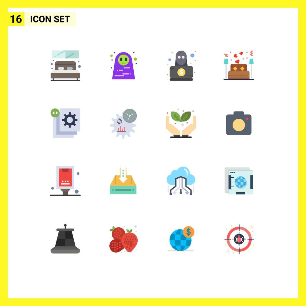 conjunto de 16 iconos de interfaz de usuario modernos signos de símbolos para codificar amante detective cama de amor paquete editable de elementos creativos de diseño de vectores