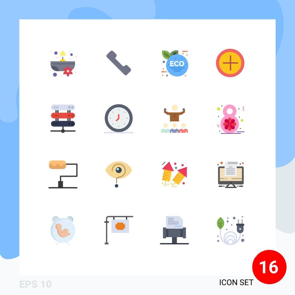 paquete de 16 signos y símbolos de colores planos modernos para medios de impresión web, como red de alarma, datos de hojas ecológicas, paquete editable por el usuario de elementos de diseño de vectores creativos