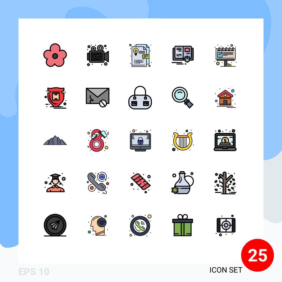 conjunto de 25 iconos de interfaz de usuario modernos signos de símbolos para elementos de diseño de vector editables de libro de conocimiento de película de ratón de cartelera