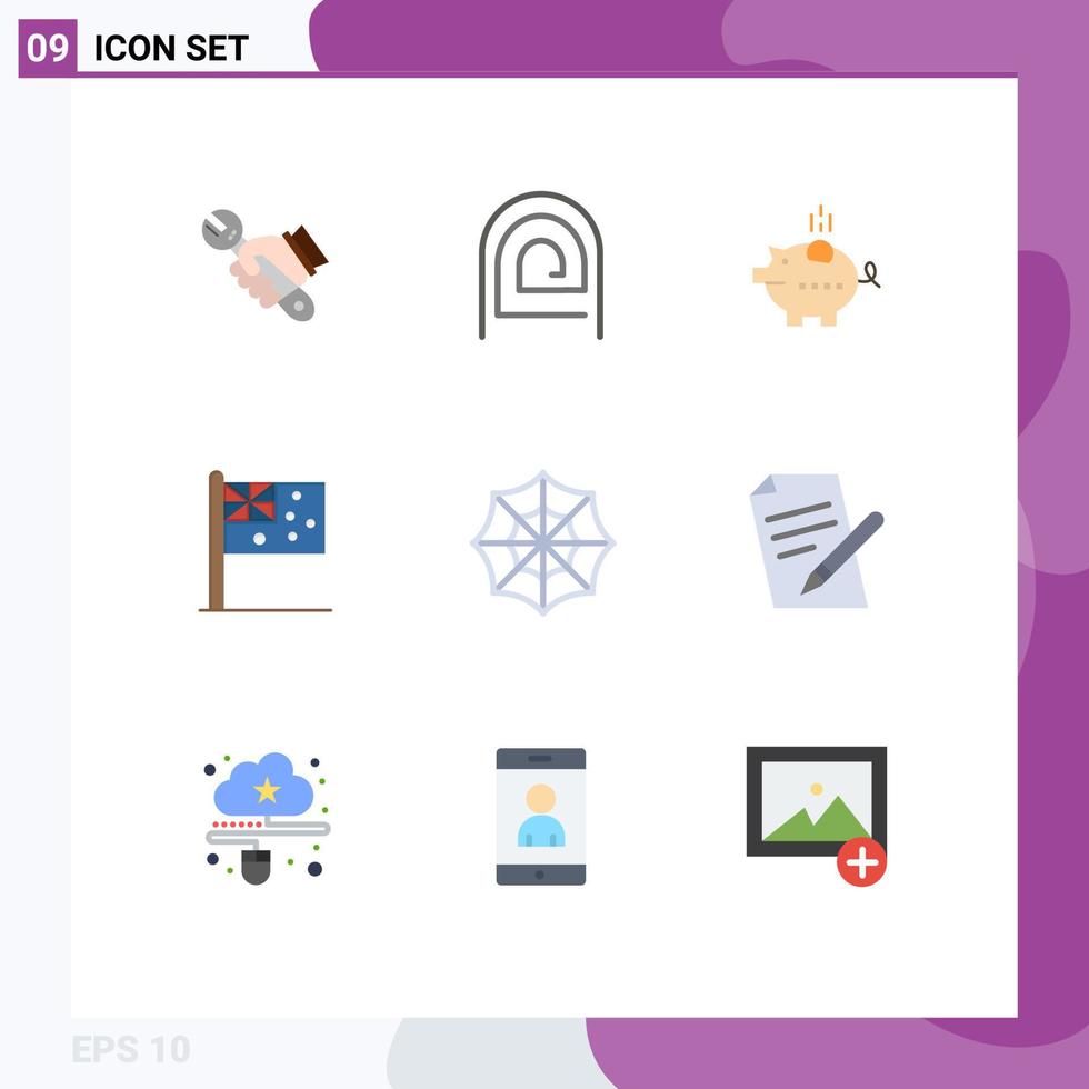 conjunto de 9 iconos de interfaz de usuario modernos símbolos signos para bandera australia patrón ahorro piggy elementos de diseño vectorial editables vector