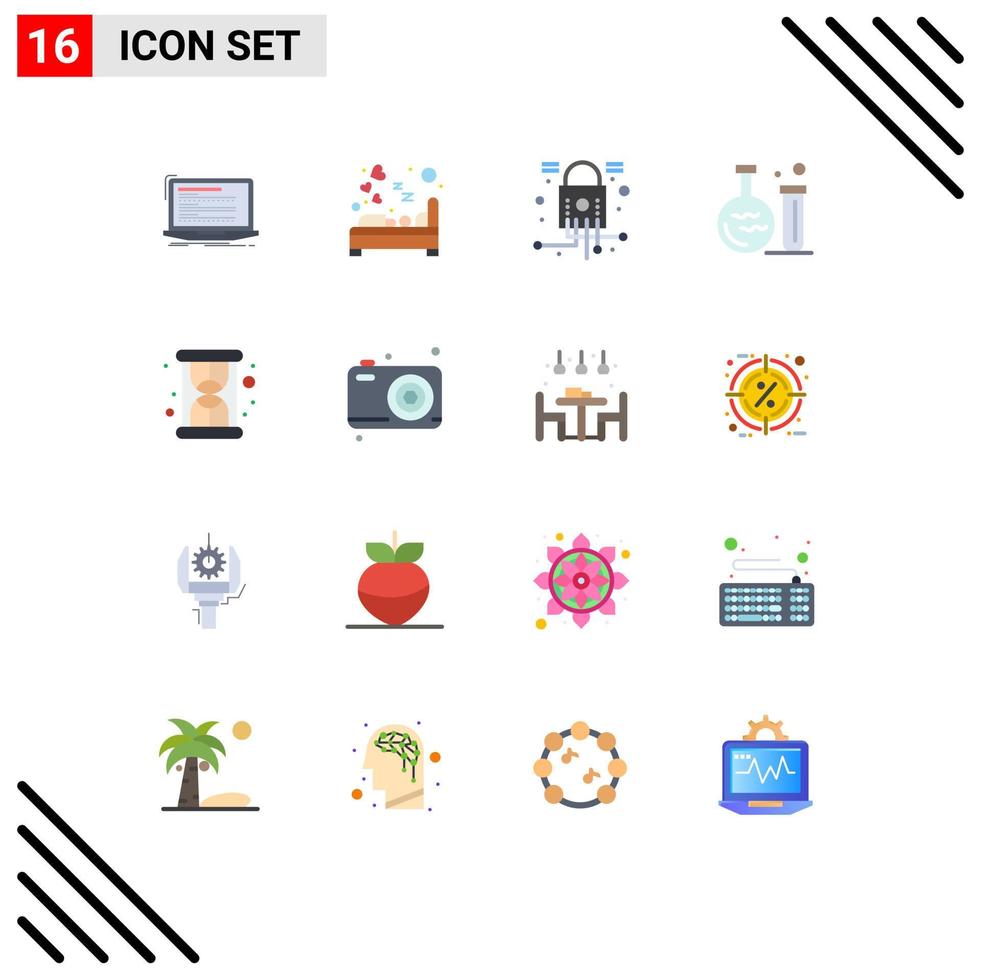 User Interface Pack of 16 Basic Flat Colors of education flask love tube network Editable Pack of Creative Vector Design Elements