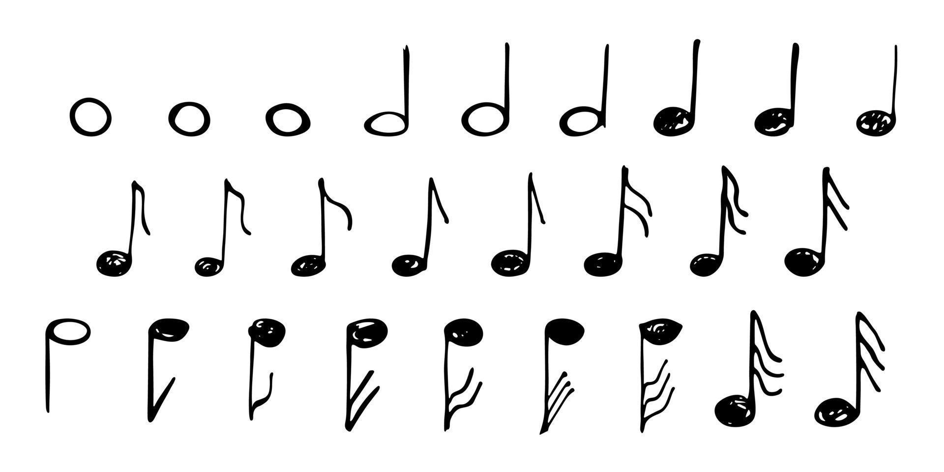 conjunto de garabatos de notas musicales. símbolo musical dibujado a mano. elementos para impresión, web, diseño, decoración, logotipo vector