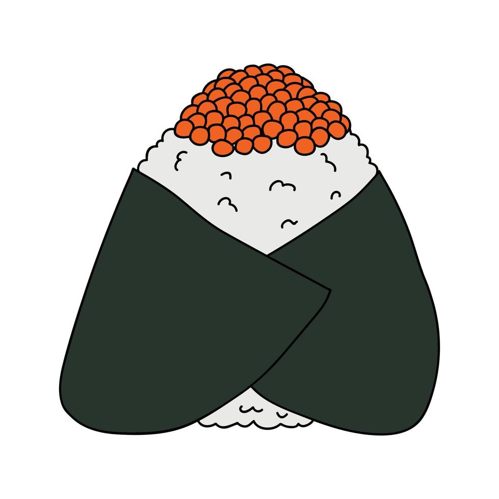 imágenes prediseñadas onigiri dibujadas a mano. comida rápida japonesa hecha de arroz. bola de arroz en alga nori vector