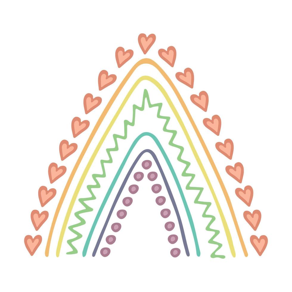 Single rainbow doodle illustration. Hand drawn clipart for card, design vector