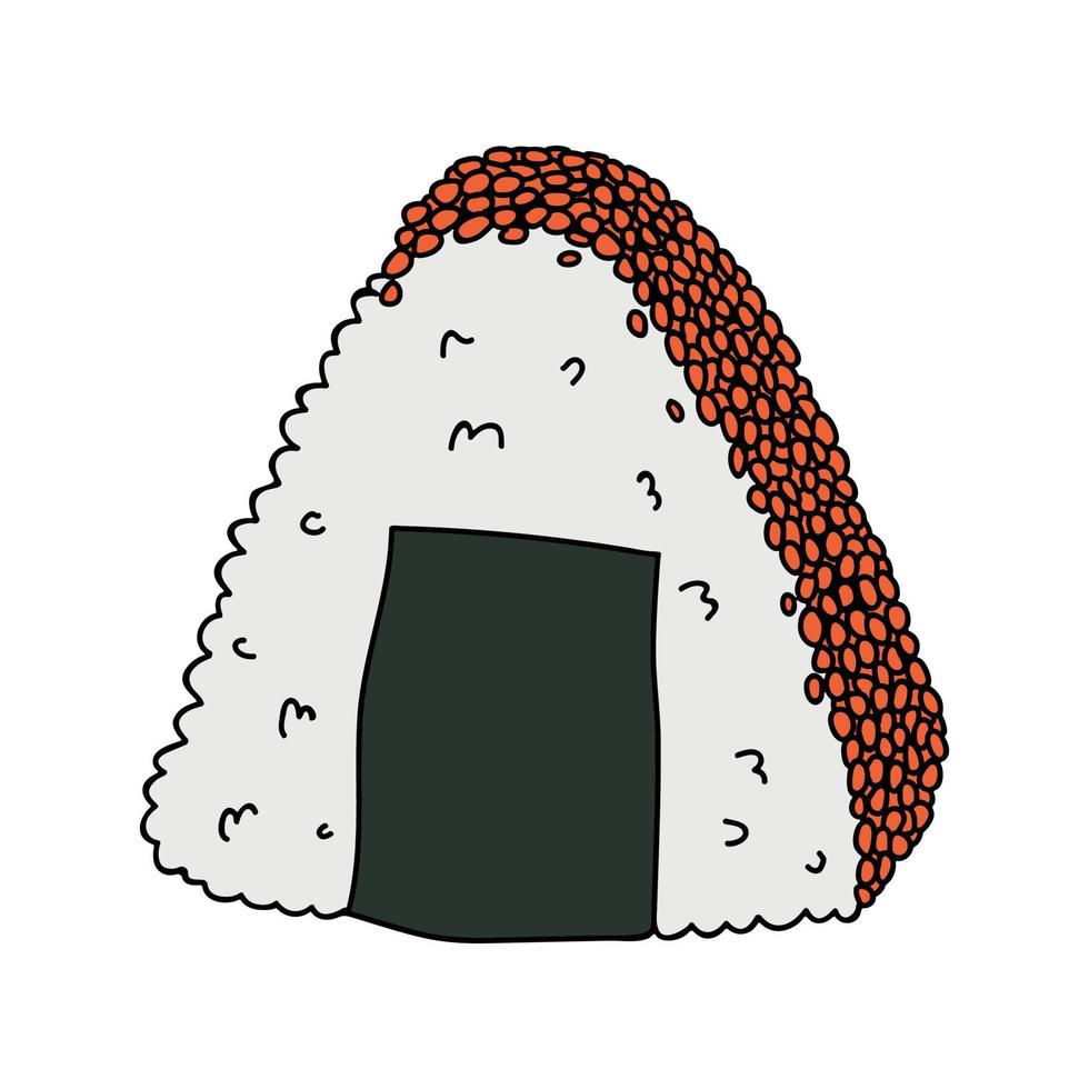 Hand drawn onigiri clipart. Japanese fast food made of rice. Rice ball in nori seaweed vector