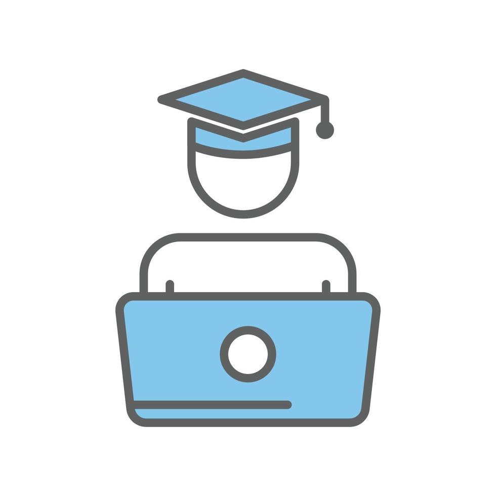 Student icon illustration with computer laptop. suitable for online graduation. icon related to education. Two tone icon style. Simple vector design editable