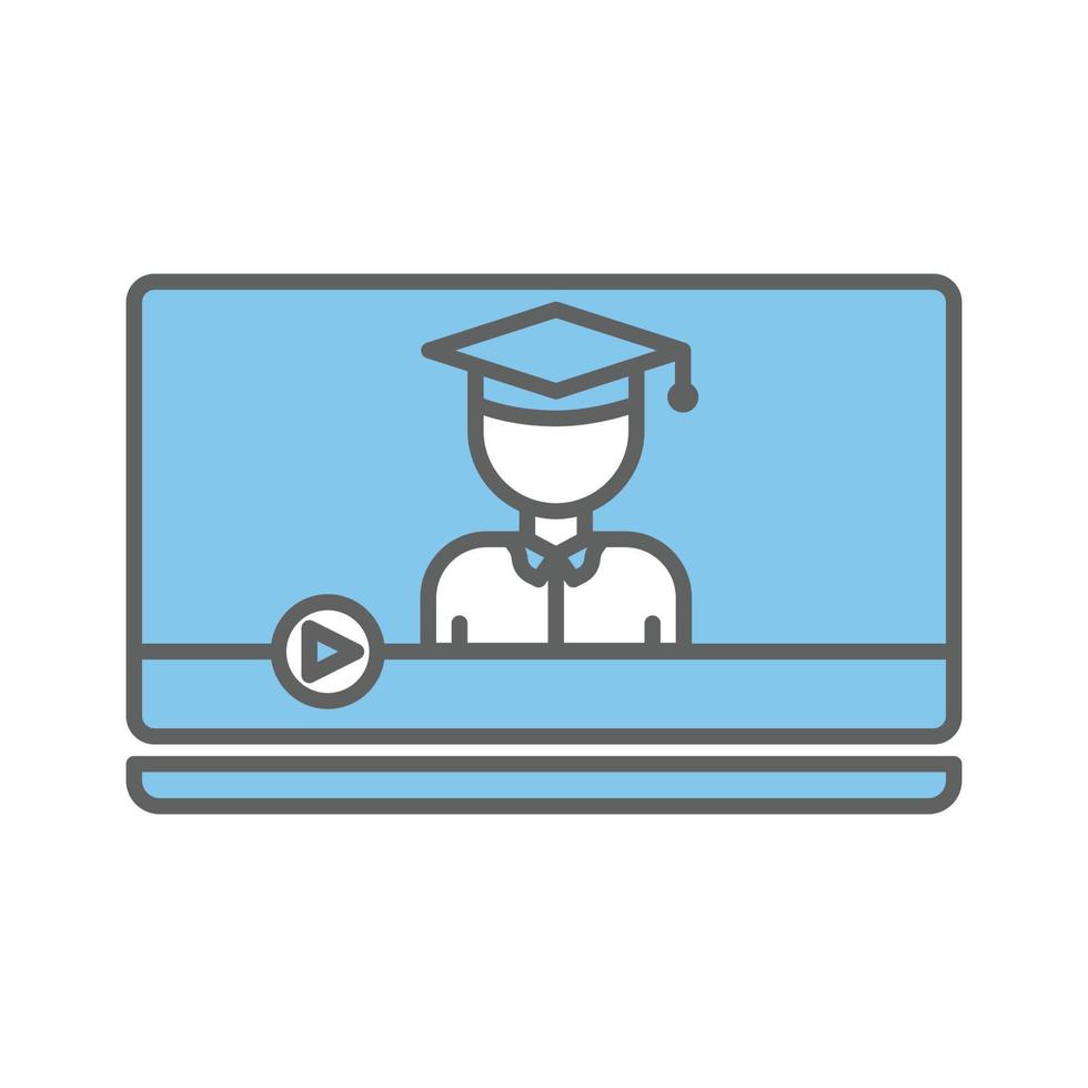 Student icon illustration with computer laptop. suitable for video education. icon related to education. Two tone icon style. Simple vector design editable