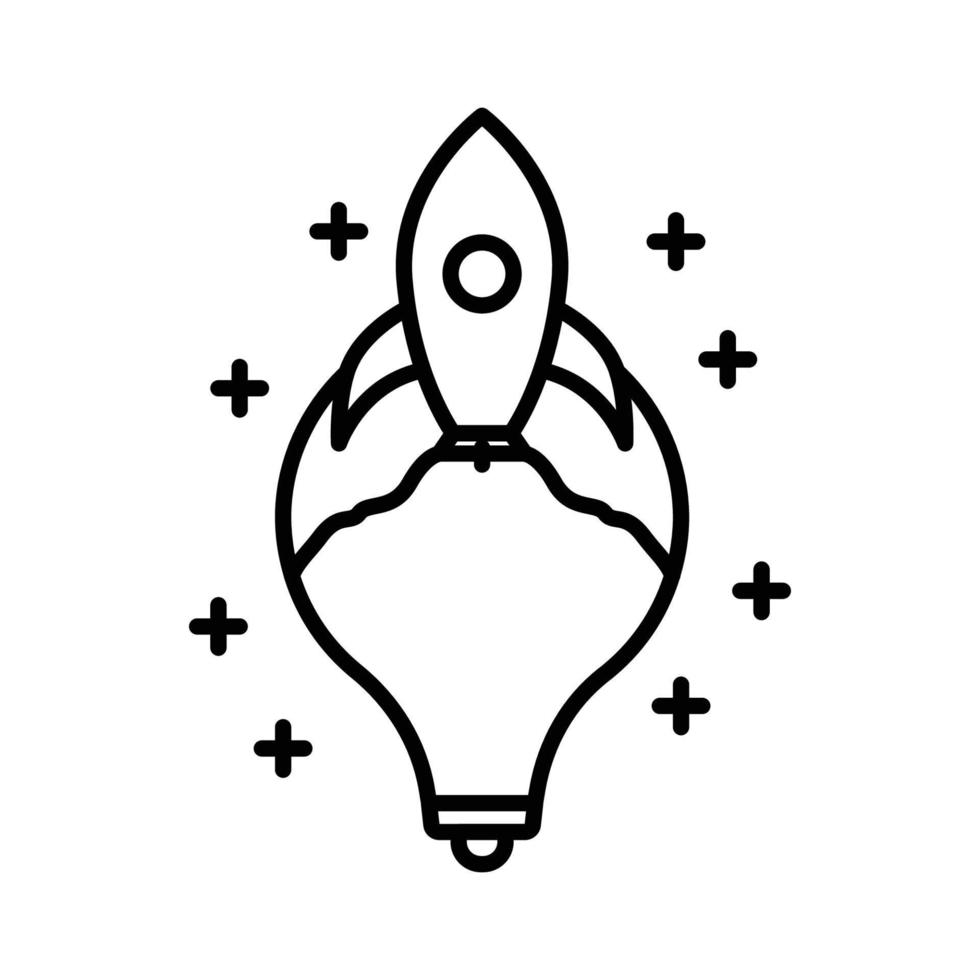 ilustración básica del icono de la bombilla con cohete. adecuado para el icono del proyecto de innovación. icono relacionado con la gestión de proyectos. estilo de icono de línea. diseño vectorial simple editable vector