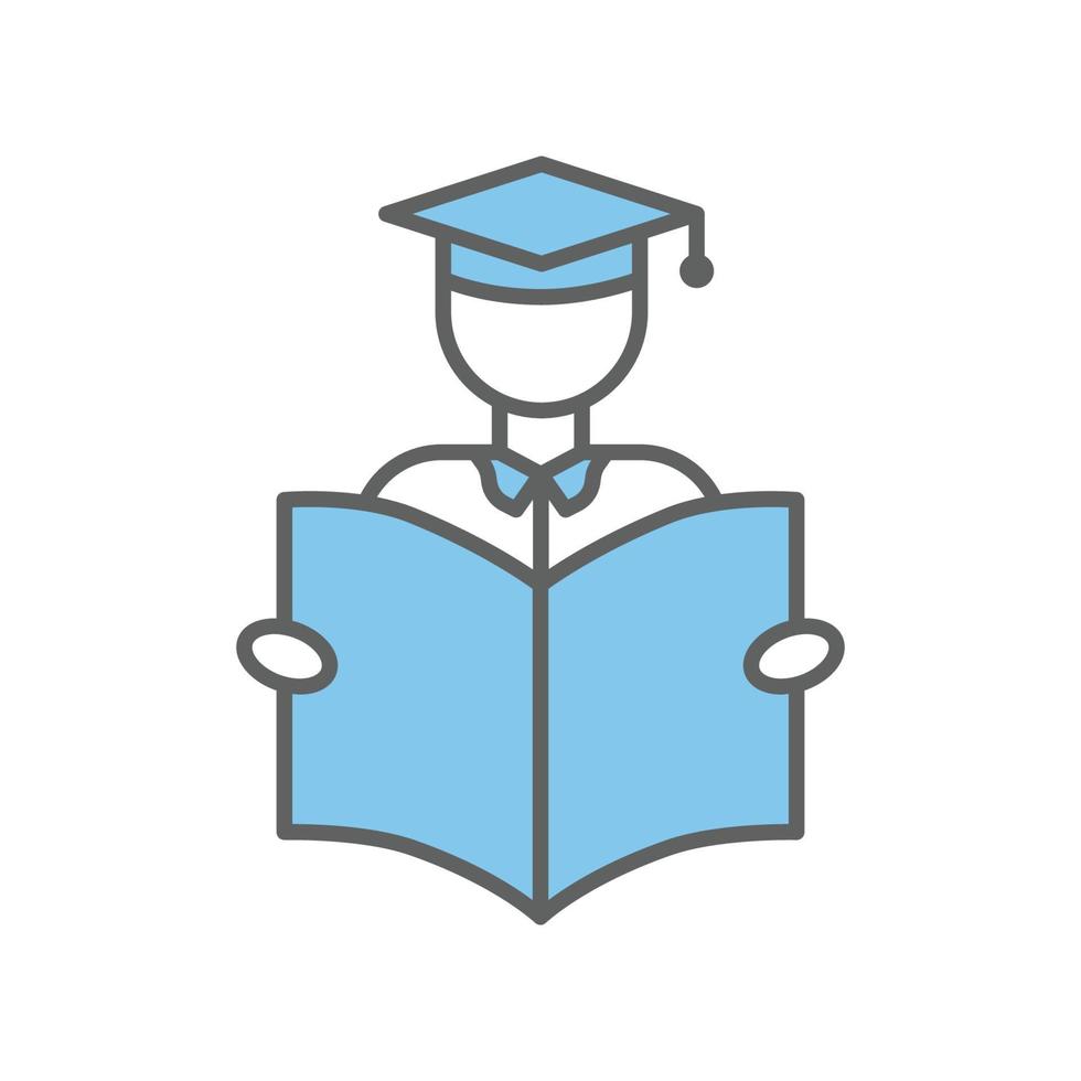 Student icon illustration with open book. Suitable for book reading icon. icon related to education. Two tone icon style. Simple vector design editable