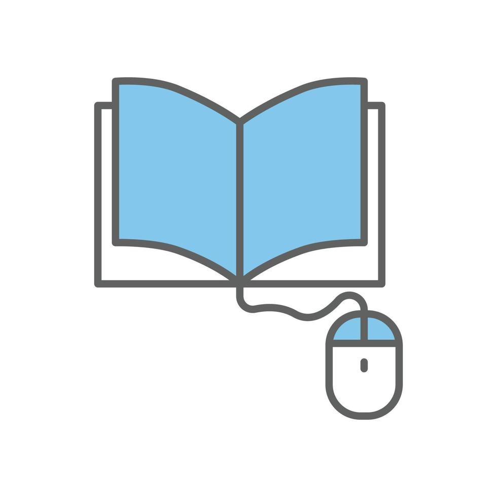 ilustración de icono de libro abierto con ratón de ordenador. adecuado para el icono del curso en línea. icono relacionado con la educación. estilo de icono de dos tonos. diseño vectorial simple editable vector