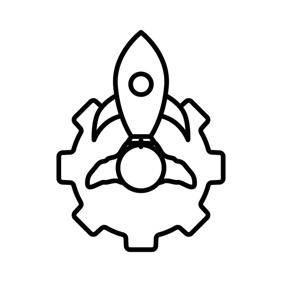 Gear icon illustration with rocket. suitable for start project icon. icon related to project management. line icon style. Simple vector design editable
