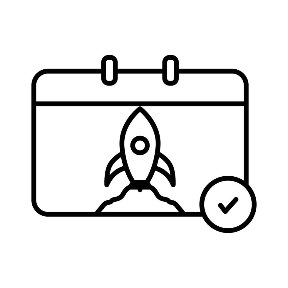 Calendar icon illustration with rocket. suitable for project processing  icon. icon related to project management. line icon style. Simple vector design editable