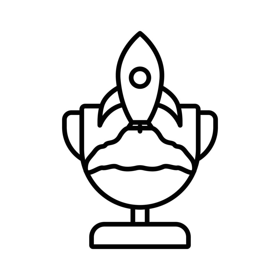 Trophy icon illustration with rocket. success, project. icon related to project management. line icon style. Simple vector design editable