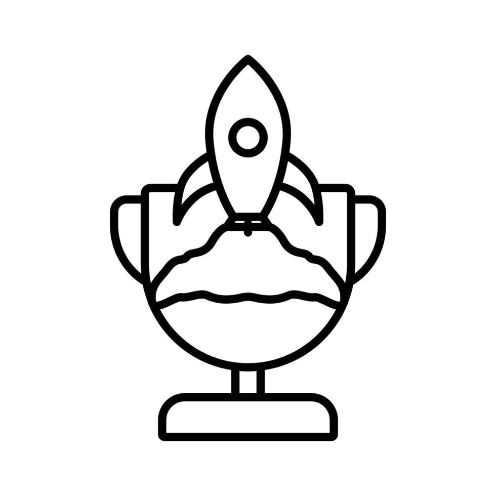 ilustración del icono de trofeo con cohete. éxito, proyecto. icono relacionado con la gestión de proyectos. estilo de icono de línea. diseño vectorial simple editable vector