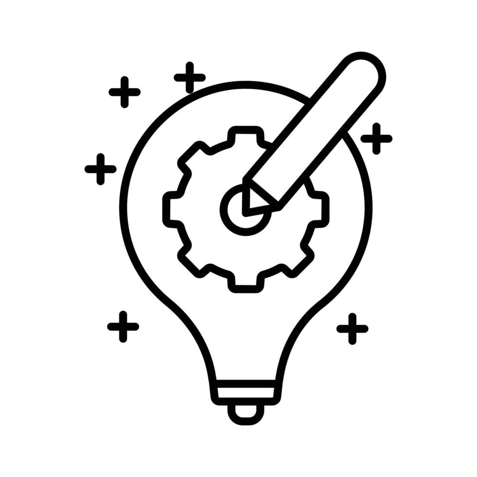 Light bulb icon illustration with gear and pencil. suitable for project idea icon. icon related to project management. line icon style. Simple vector design editable