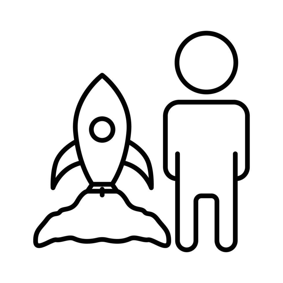 People icon illustration with rocket. suitable for project launch icon. icon related to project management. line icon style. Simple vector design editable