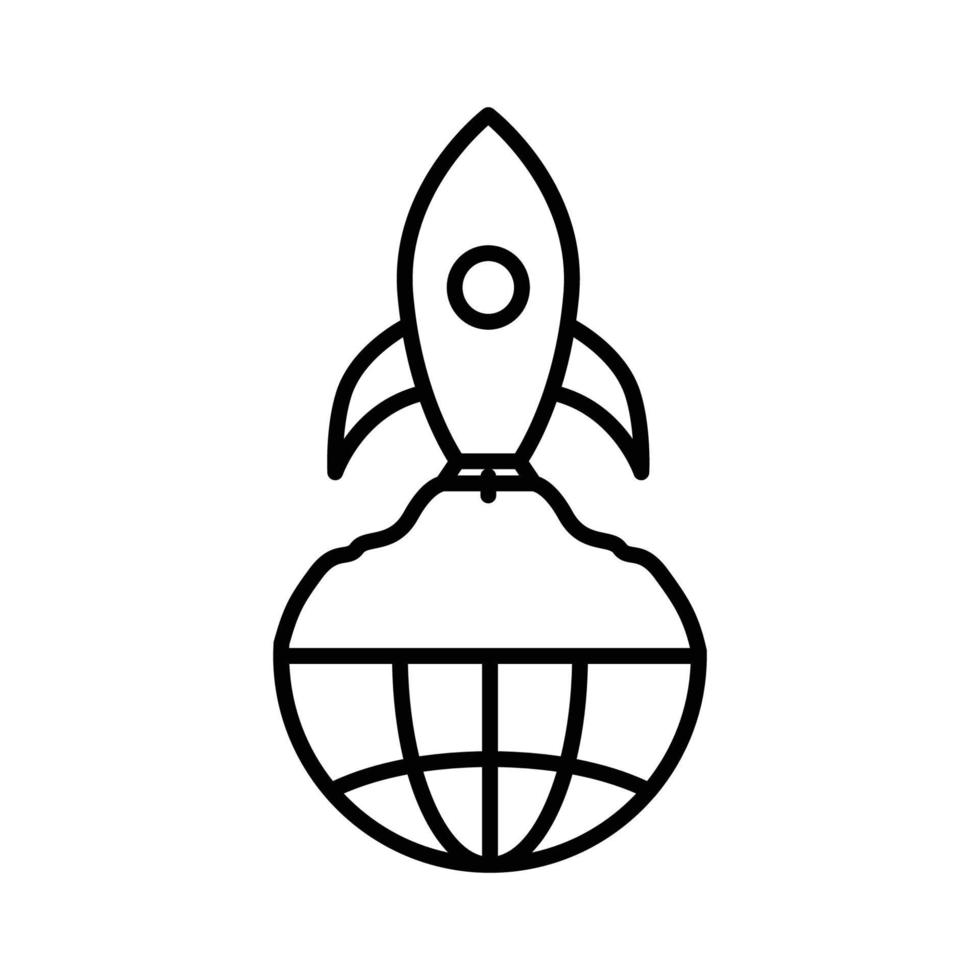 Earth icon illustration with rocket. suitable for global start icon. icon related to project management. line icon style. Simple vector design editable