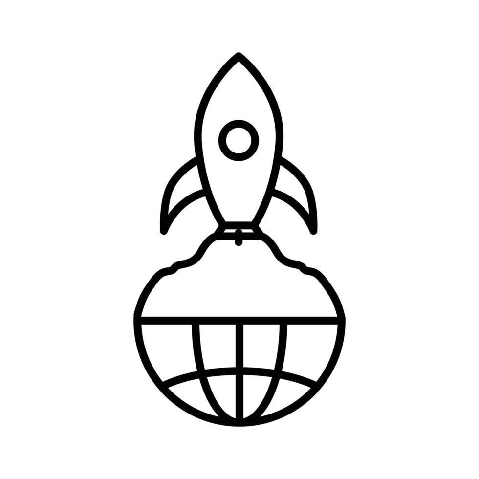 Earth icon illustration with rocket. suitable for global start icon. icon related to project management. line icon style. Simple vector design editable