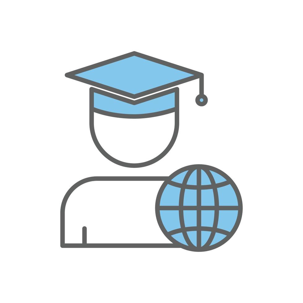 Student icon illustration with earth. suitable for global education icon. icon related to education. Two tone icon style. Simple vector design editable