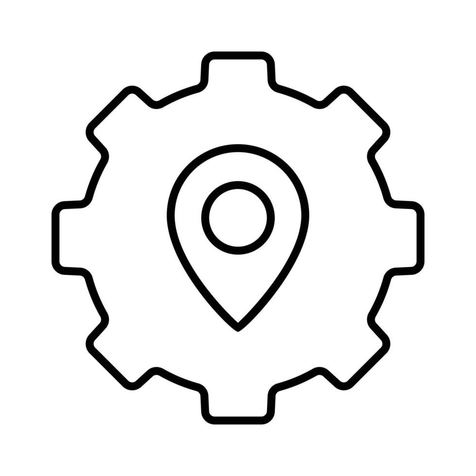 ilustración de icono de engranaje con mapa. adecuado para el icono de ubicación del proyecto. icono relacionado con la gestión de proyectos. estilo de icono de línea. diseño vectorial simple editable vector