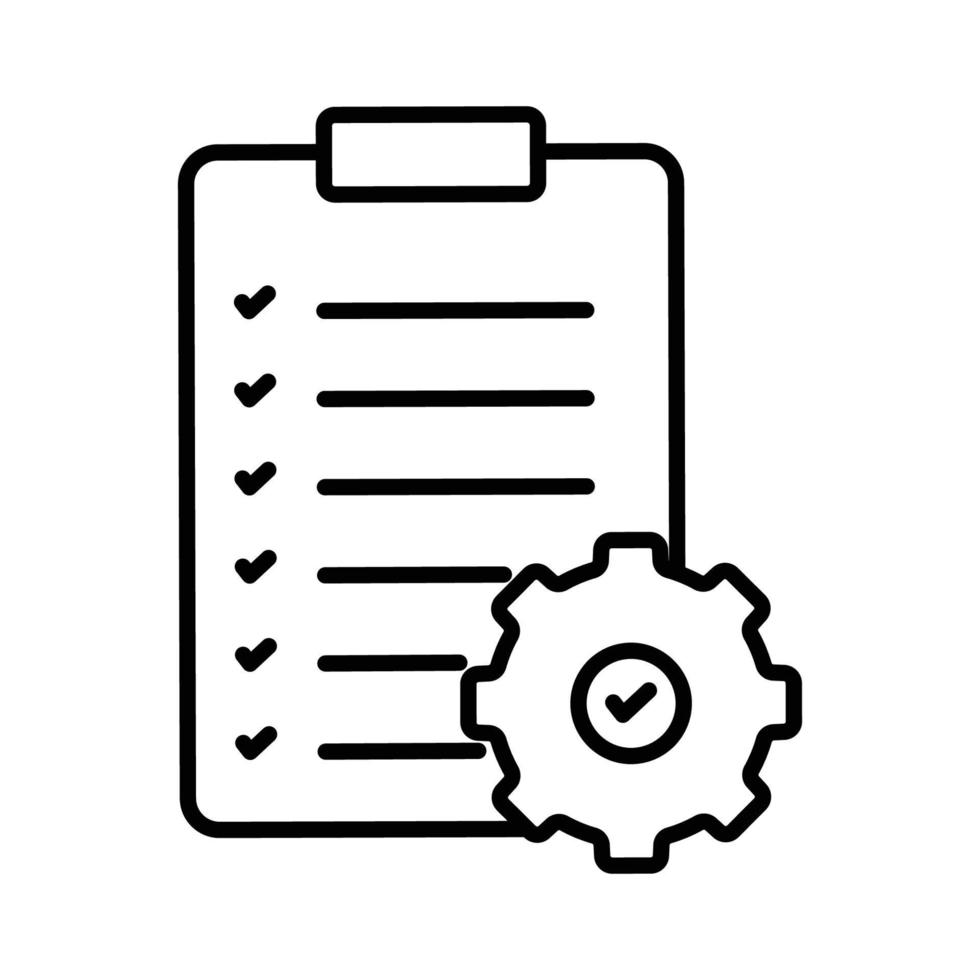 Checklist icon illustration with gear. icon related to project management. line icon style. Simple vector design editable