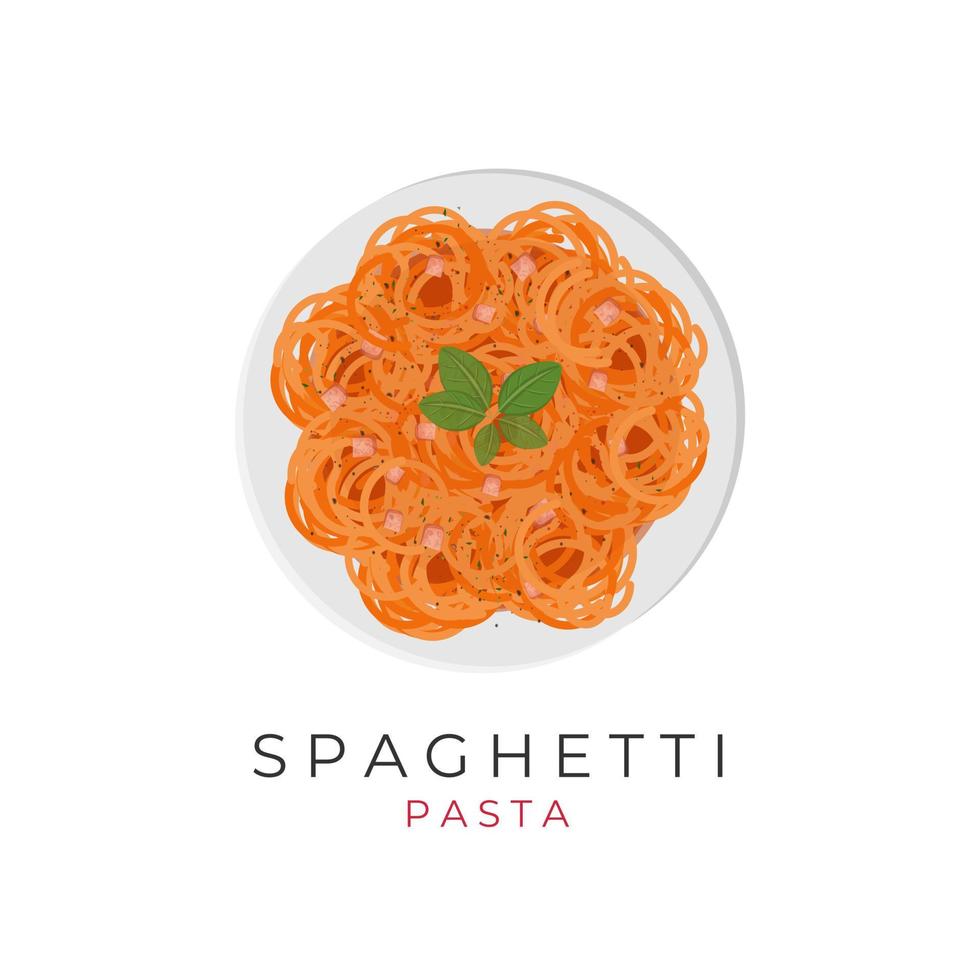 Spaghetti Pasta Illustration Logo With Ham Slices vector