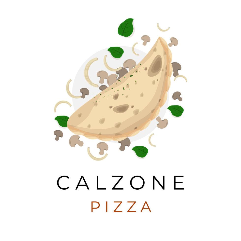 logotipo de ilustración de calzone de pizza con verduras frescas vector